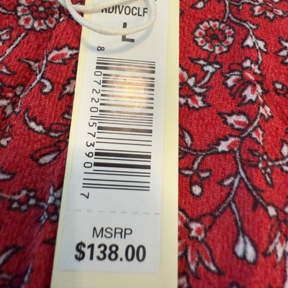 Max Studio Prairie Red Floral tiered maxi dress V neck crop puffy sleeves SZ LG - Picture 10 of 10